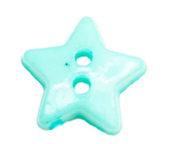 Børneknap som stjerne lavet af plastik i lyseblå 14 mm 0.55 inch